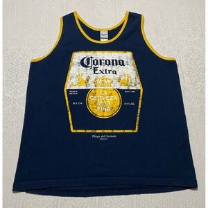 Corona Extra Beer Mens XXL Tank Top Navy Blue Playa del Carmen Mexico Ringer